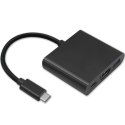 Qoltec Adapter USB 3.1 Typ C męski | HDMI A żeński + USB 3.0 typ A żeński + USB 3.1 Typ C PD | 0.2m | Czarny