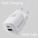 Qoltec Ładowarka sieciowa 35W GaN ULTRA | 5-20V | 2.25-3A | 1xUSB typ C PD | 1x USB | Biała