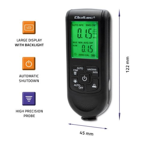 Qoltec Miernik grubości powłok z wyświetlaczem LCD