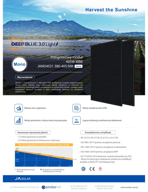 Panel fotowoltaiczny 400W JA Solar, cały czarny, monokrystaliczny Panel fotowoltaiczny 400W JA Solar, cały czarny, monokrystaliczny
