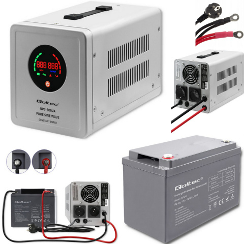 Zasilacz awaryjny Pure Sine Wave UPS | 800VA | 560W | Stała faza + Akumulator 100Ah Zasilacz awaryjny Pure Sine Wave UPS | 800VA | 560W | Stała faza + Akumulator 100Ah