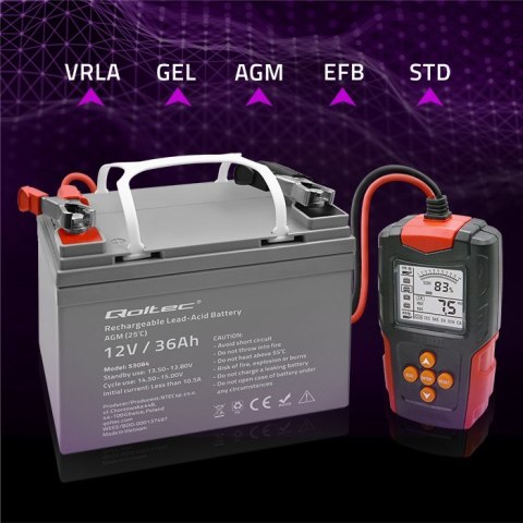 Qoltec Cyfrowy tester akumulatora z wyświetlaczem LCD | 12V | 24V | 3Ah-200Ah