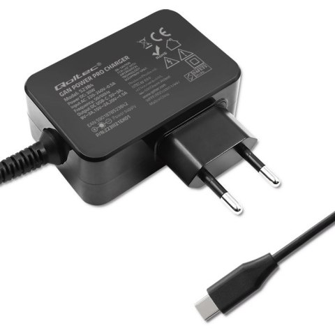 Qoltec Ładowarka GaN POWER PRO | 30W | 5-20V | 1.5-3A | 1xUSB typ C | Czarna