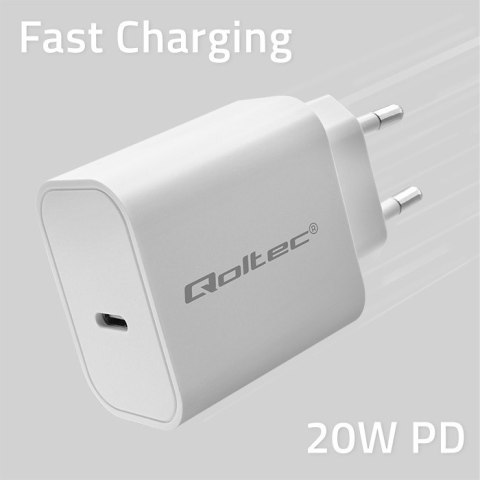 Qoltec Ładowarka Super Quick PD | 20W | 5-12V | 1.67-3A | USB typ C | Biała
