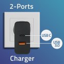 Qoltec Ładowarka Super Quick PD | 65W | 5-20V | 1.5-3.25A | 1xUSB typ C | 1xUSB A | Czarna