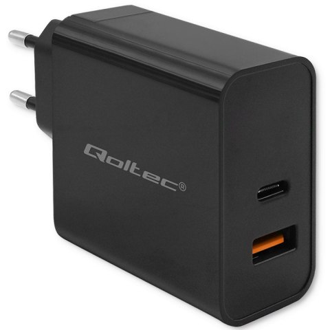 Qoltec Ładowarka Super Quick PD | 90W | 5-20V | 2.4-4.35A | 1xUSB typ C | 1xUSB A | Czarna