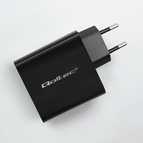 Qoltec Ładowarka Super Quick PD | 90W | 5-20V | 2.4-4.35A | 1xUSB typ C | 1xUSB A | Czarna