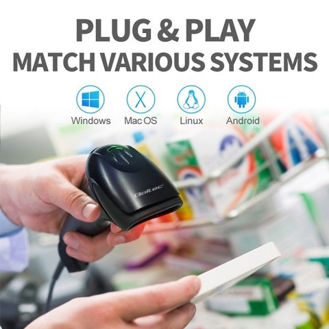 Qoltec Laserowy czytnik kodów kreskowych 1D | CCD | USB | Czarny Qoltec Laserowy czytnik kodów kreskowych 1D | CCD | USB | Czarny