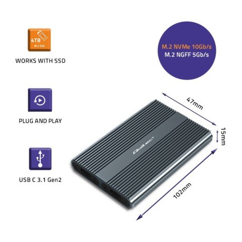 Qoltec Obudowa | kieszeń na dysk M.2 SSD SATA | NVME | DUAL |USB-C
