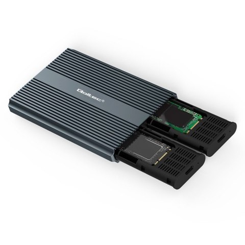 Qoltec Obudowa | kieszeń na dysk M.2 SSD SATA | NVME | DUAL |USB-C