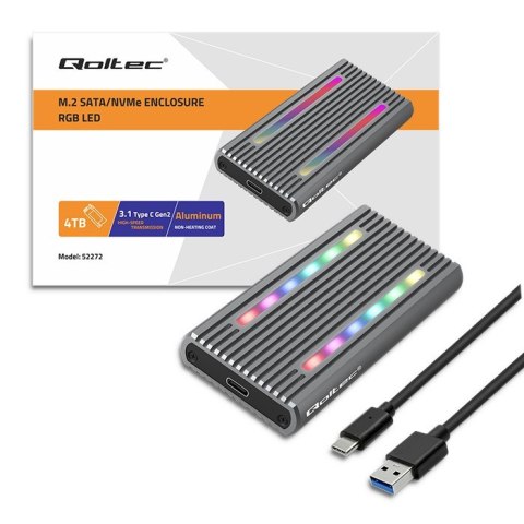 Qoltec Obudowa | kieszeń na dysk M.2 SSD SATA | NVME | RGB LED | USB-C