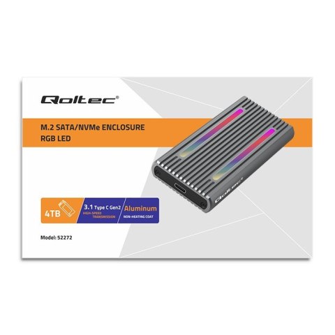 Qoltec Obudowa | kieszeń na dysk M.2 SSD SATA | NVME | RGB LED | USB-C