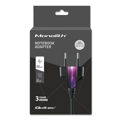 Qoltec Zasilacz do Lenovo 65W | 20V | 3.25A | Slim tip+pin| +kabel zasilający Qoltec Zasilacz do Lenovo 65W | 20V | 3.25A | Slim tip+pin| +kabel zasilający