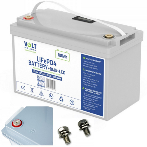 AKUMULATOR LiFePO4 12,8V 100 Ah (100A) + LCD + BMS BEZOBSŁUGOWY AKUMULATOR LiFePO4 12,8V 100 Ah (100A) + LCD + BMS BEZOBSŁUGOWY