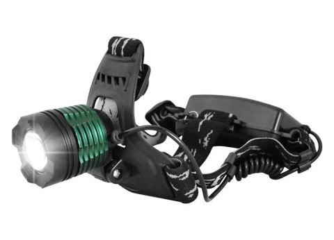 Latarka czołowa LTC LL47, T6, Zoom, aluminiowa, zestaw ładowarki sieciowej i samochodowej, czarna.