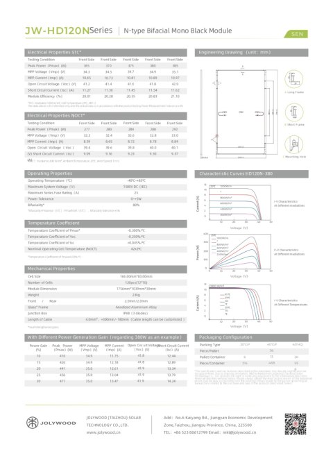 Panel fotowoltaiczny 380W Jolywood JW-HD120N-380W Full Black Panel fotowoltaiczny 380W Jolywood JW-HD120N-380W Full Black