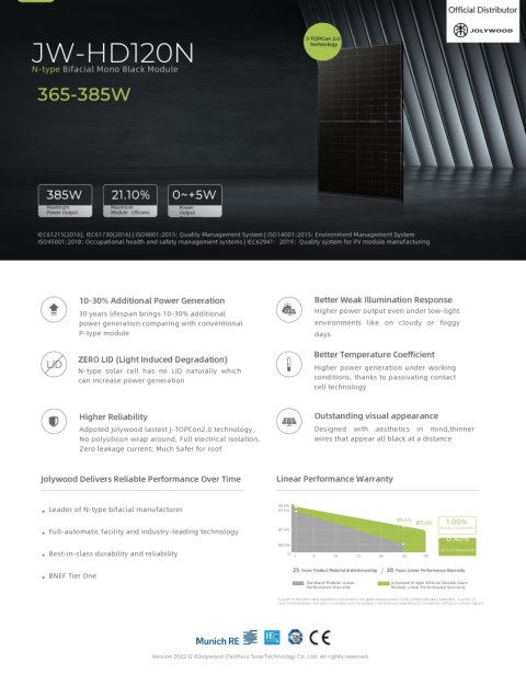 Panel fotowoltaiczny 380W Jolywood JW-HD120N-380W Full Black Panel fotowoltaiczny 380W Jolywood JW-HD120N-380W Full Black