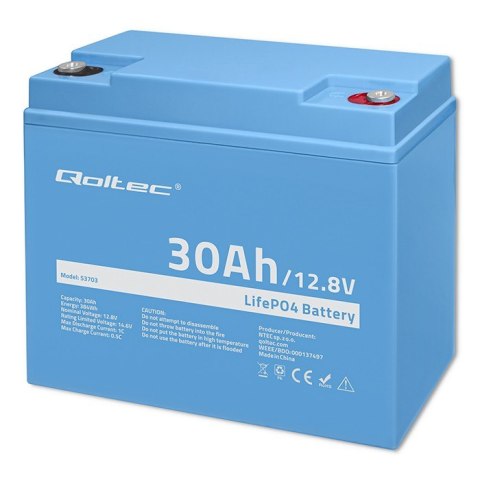 Qoltec Akumulator LiFePO4 Litowo-Żelazowo-Fosforanowy | 12.8V | 30Ah | 384Wh | BMS