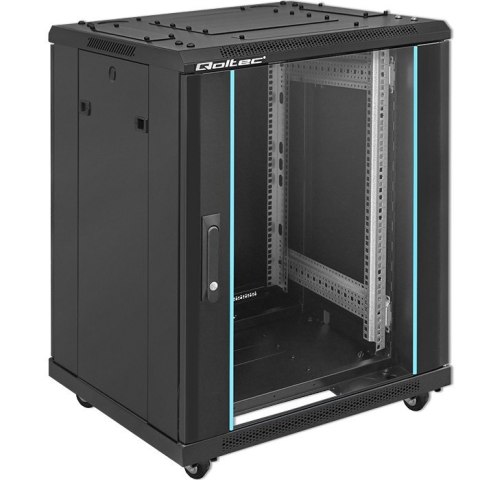 Qoltec Szafa RACK 19" | 15U | 600 x 600 x 855 | hartowane drzwi | stojąca | nóżki + kółka | stalowa obudowa | zamek