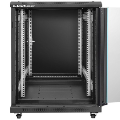 Qoltec Szafa RACK 19" | 15U | 600 x 600 x 855 | hartowane drzwi | stojąca | nóżki + kółka | stalowa obudowa | zamek