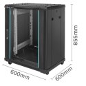 Qoltec Szafa RACK 19" | 15U | 600 x 600 x 855 | hartowane drzwi | stojąca | nóżki + kółka | stalowa obudowa | zamek