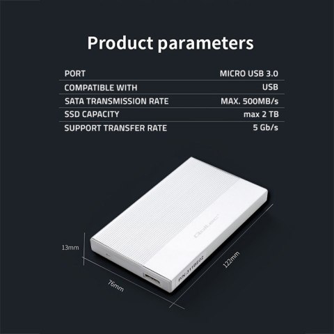 Qoltec Aluminiowa Obudowa | Kieszeń na dysk SSD HDD 2.5" | SATA | USB 3.0 | Super speed 5Gb/s | 2TB | Srebrny