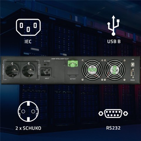 Qoltec Zasilacz awaryjny UPS do RACK | 2.4kVA | 2400W | Power Factory 1.0 | LCD | On-line