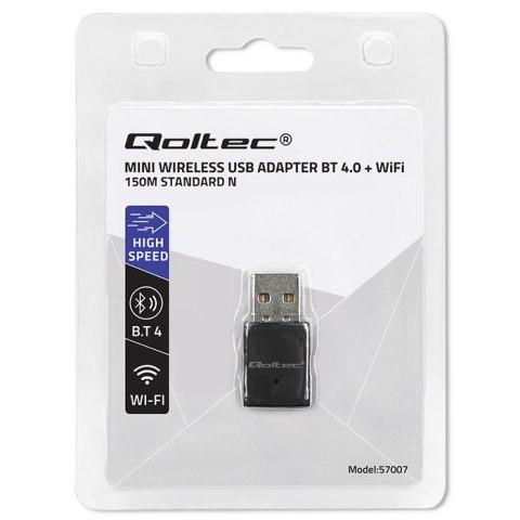 Qoltec Bezprzewodowy mini adapter WiFi Standard N | BT 4.0 USB Qoltec Bezprzewodowy mini adapter WiFi Standard N | BT 4.0 USB