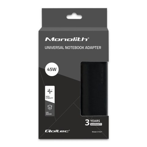 Qoltec Uniwersalny automatyczny zasilacz sieciowy 45W| 8 wtyczek |+ kabel zasilający Qoltec Uniwersalny automatyczny zasilacz sieciowy 45W| 8 wtyczek |+ kabel zasilający