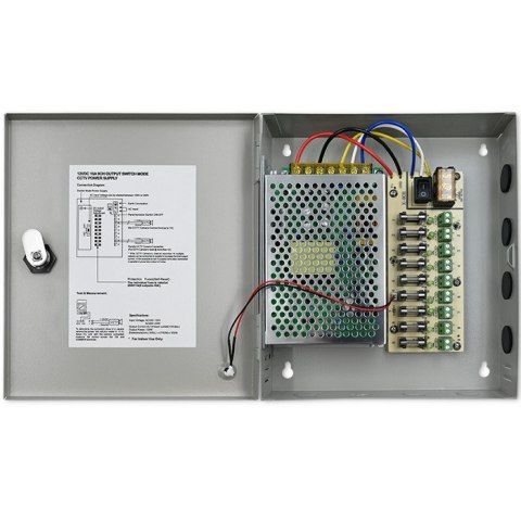 Qoltec Zasilacz impulsowy 12VDC | 10A | 9 kanałów Qoltec Zasilacz impulsowy 12VDC | 10A | 9 kanałów