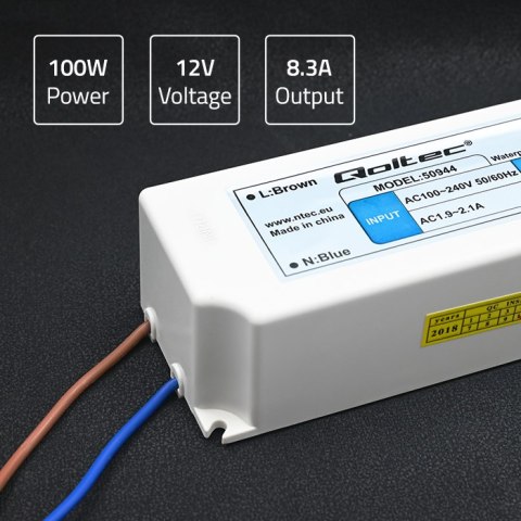 Qoltec Zasilacz impulsowy LED IP67 | 100W | 12V | 8.3A | Wodoodporny Qoltec Zasilacz impulsowy LED IP67 | 100W | 12V | 8.3A | Wodoodporny