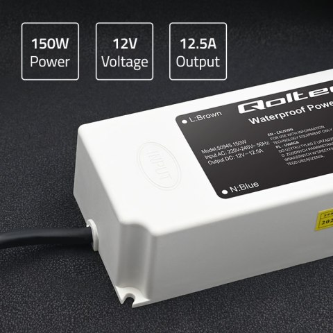 Qoltec Zasilacz impulsowy LED IP67 | 150W | 12V | 12.5A | Wodoodporny Qoltec Zasilacz impulsowy LED IP67 | 150W | 12V | 12.5A | Wodoodporny