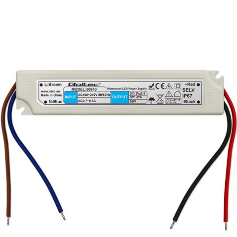 Qoltec Zasilacz impulsowy LED IP67 | 20W | 12V | 1.6A | Wodoodporny Qoltec Zasilacz impulsowy LED IP67 | 20W | 12V | 1.6A | Wodoodporny