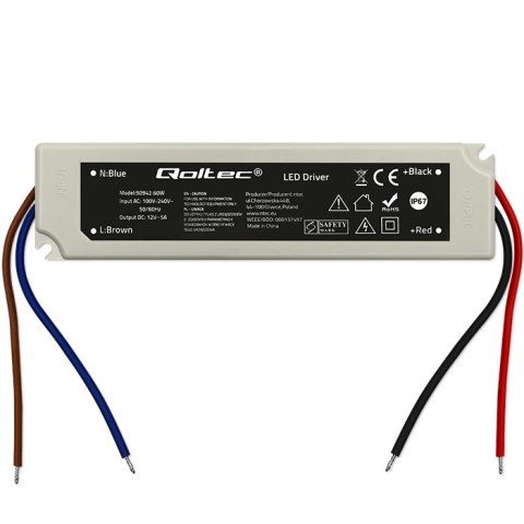 Qoltec Zasilacz impulsowy LED IP67 | 60W | 12V | 5A | Wodoodporny Qoltec Zasilacz impulsowy LED IP67 | 60W | 12V | 5A | Wodoodporny