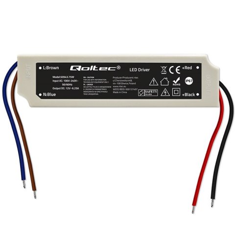 Qoltec Zasilacz impulsowy LED IP67 | 75W | 12V | 6.25A | Wodoodporny Qoltec Zasilacz impulsowy LED IP67 | 75W | 12V | 6.25A | Wodoodporny