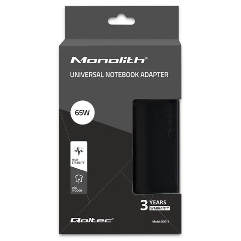 Qoltec Uniwersalny automatyczny zasilacz sieciowy 65W | 8 wtyczek | +kabel zasilający Qoltec Uniwersalny automatyczny zasilacz sieciowy 65W | 8 wtyczek | +kabel zasilający