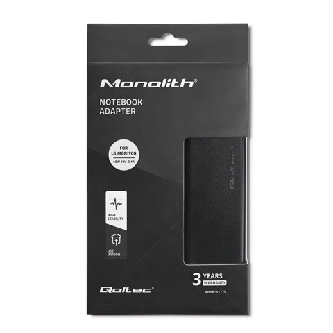 Qoltec Zasilacz sieciowy do monitora LG 40W | 19V | 2.1A | 6.5*4.4 | + kabel zasilający Qoltec Zasilacz sieciowy do monitora LG 40W | 19V | 2.1A | 6.5*4.4 | + kabel zasilający