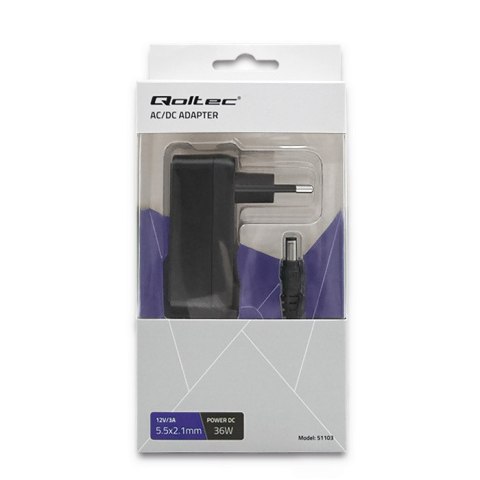 Qoltec Zasilacz wtyczkowy 36W | 12V | 3A | 5.5*2.1 Qoltec Zasilacz wtyczkowy 36W | 12V | 3A | 5.5*2.1