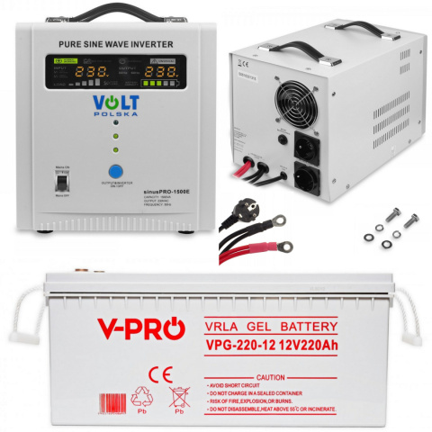 Sinus Pro 1500E + Akumulator GEL VPRO Premium 220Ah Zestaw awaryjny Sinus Pro 1500E + Akumulator GEL VPRO Premium 220Ah Zestaw awaryjny