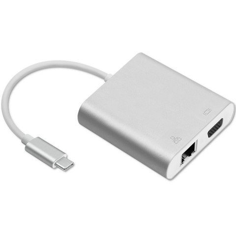 Adapter USB 3.1 typ C męski | VGA żeński + USB 3.0 A żeński + RJ45 żeński (1Gb/s) + PD Adapter USB 3.1 typ C męski | VGA żeński + USB 3.0 A żeński + RJ45 żeński (1Gb/s) + PD