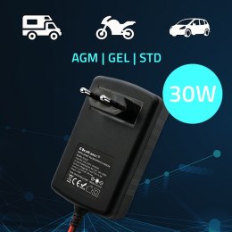 Qoltec Automatyczna ładowarka do akumulatora AGM GEL STD 6V 12V Prostownik 30W