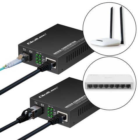 Qoltec Dwukierunkowy Media Konwerter SWITCH Ethernet 1x RJ45 1x SFP| 1000Mb/s | 5V