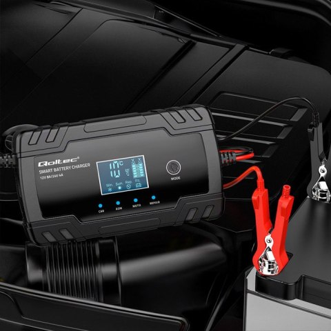 Qoltec Inteligentna mikroprocesorowa ładowarka 12V 8A | 24V 4A| Prostownik z funkcją naprawy do akumulatora AGM GEL | LCD Qoltec Inteligentna mikroprocesorowa ładowarka 12V 8A | 24V 4A| Prostownik z funkcją naprawy do akumulatora AGM GEL | LCD