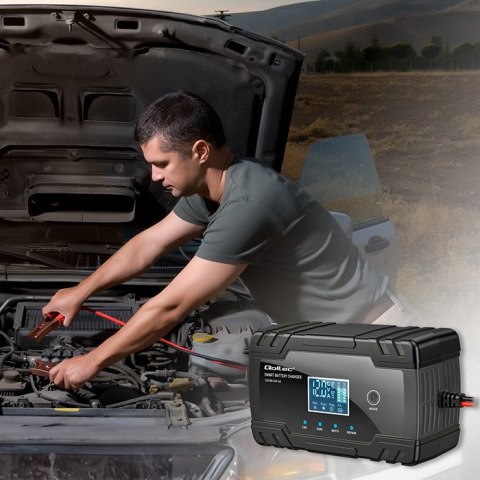Qoltec Inteligentna mikroprocesorowa ładowarka 12V 8A | 24V 4A| Prostownik z funkcją naprawy do akumulatora AGM GEL | LCD Qoltec Inteligentna mikroprocesorowa ładowarka 12V 8A | 24V 4A| Prostownik z funkcją naprawy do akumulatora AGM GEL | LCD