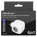 Qoltec Kostka zasilająca przedłużacz 6w1 z podświetlanym włącznikiem | 3x AC | 2x USB | 1x USB-C PD 20W | Biała