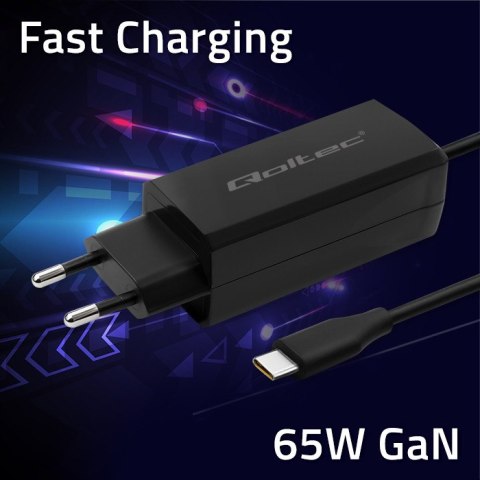 Qoltec Ładowarka sieciowa 65W GaN Super Fast | 5-20V | 3-3.25A | USB 3.1| Laptop | Smartfon | Tablet