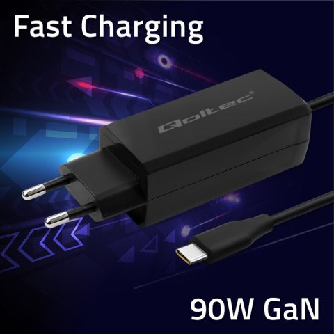 Qoltec Ładowarka sieciowa 90W GaN Super Fast | 5-20V | 3-4.5A | USB-C 3.1 | Laptop | MacBook | Smartfon