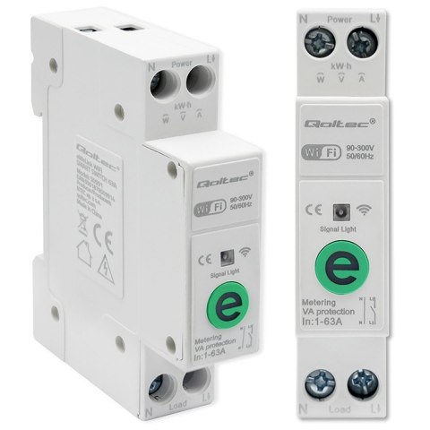 Qoltec Przekaźnik 63A na szynę DIN z licznikiem energii elektrycznej | eWeLink od Sonoff | Wi-Fi | Dioda LED