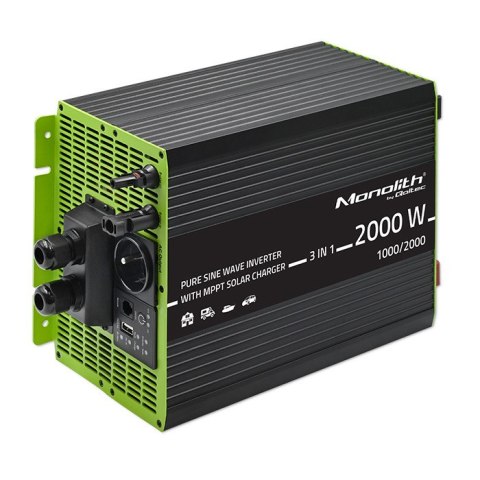 Qoltec Przetwornica solarna Monolith 3w1 z funkcją ładowania AC | MPPT | UPS | ATS | 1000W | 2000W | 12V na 230V | Czysty Sinus Qoltec Przetwornica solarna Monolith 3w1 z funkcją ładowania AC | MPPT | UPS | ATS | 1000W | 2000W | 12V na 230V | Czysty Sinus