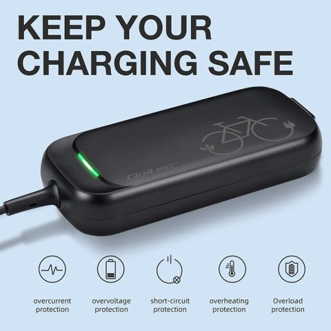 Qoltec Szybka Ładowarka do roweru skutera elektrycznego XIAOMI 36V | 42V | 2A | 8.0*8.0mm+pin | wodoodporna +kabel zasilający